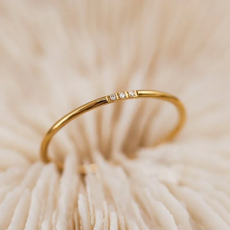 Stacking Ring with Channel-Set Round CZ, Gold-Plated Steel