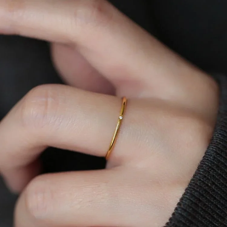 Stacking Ring with Channel-Set Round CZ, Gold-Plated Steel