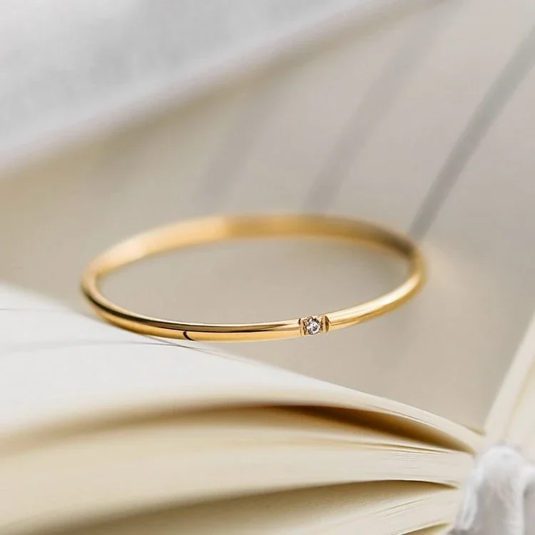 Stacking Ring with Channel-Set Round CZ, Gold-Plated Steel