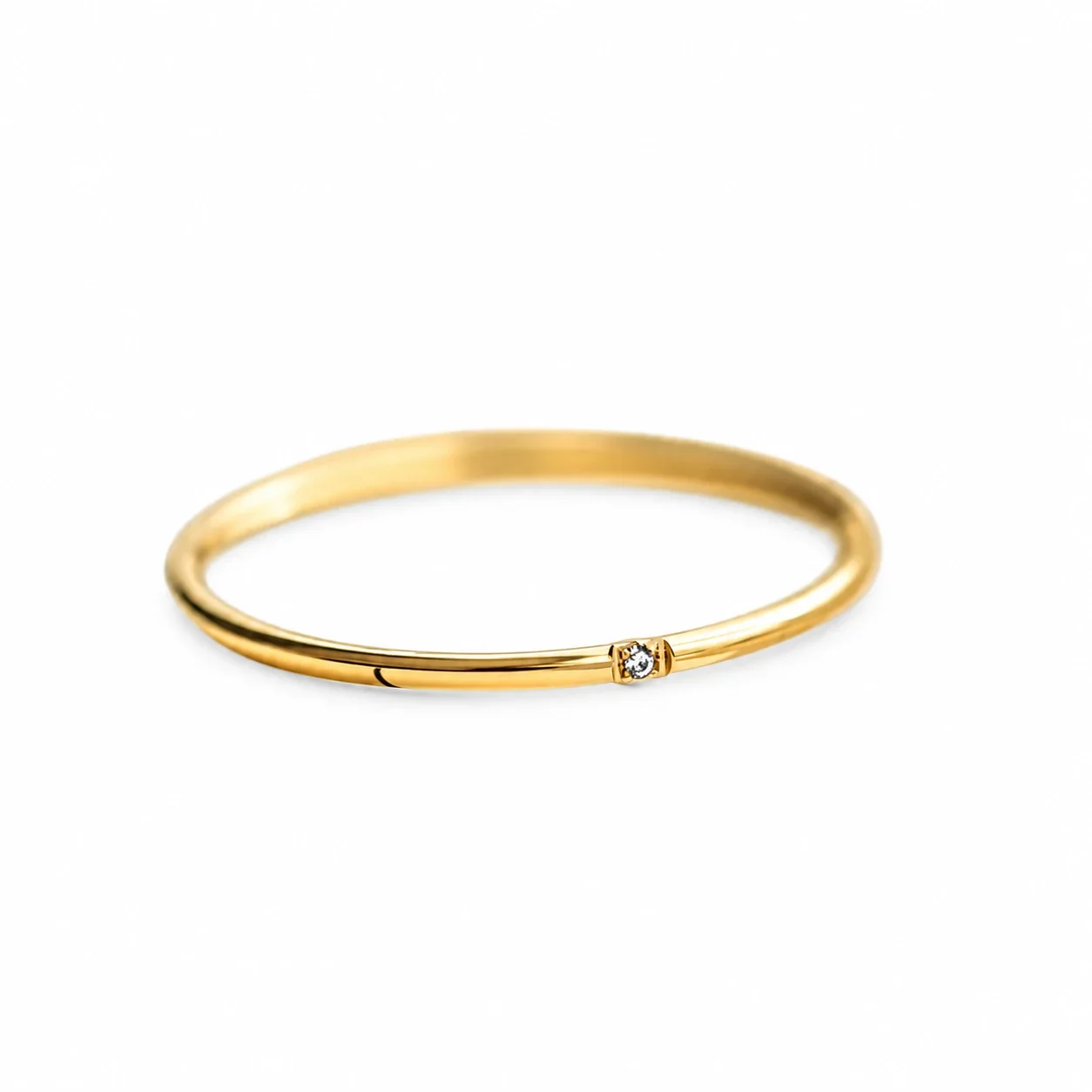 Stacking Ring with Channel-Set Round CZ, Gold-Plated Steel - Single Cubic Zirconia