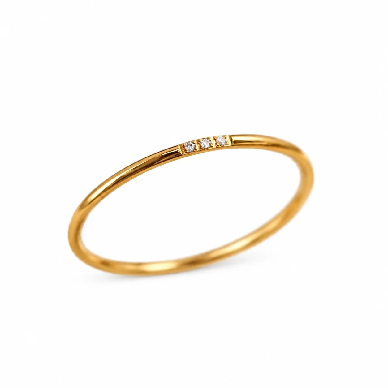 Stacking Ring with Channel-Set Round CZ, Gold-Plated Steel - Cubic Zirconia