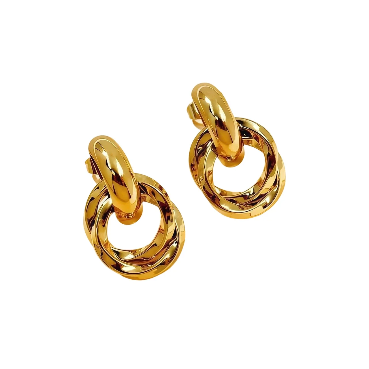 Ohrhänger aus 316 Edelstahl mit ineinandergreifenden Ringen Gold PVD