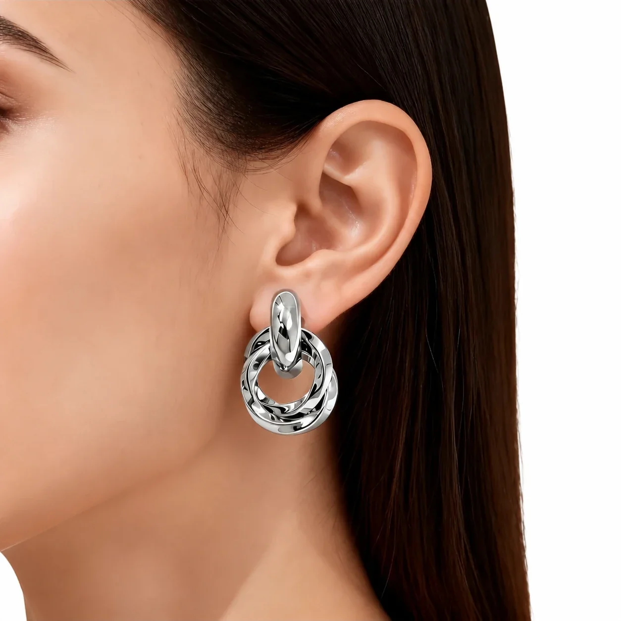 Drop Earrings With Interlocking Rings 316 Stainless Steel Gold PVD