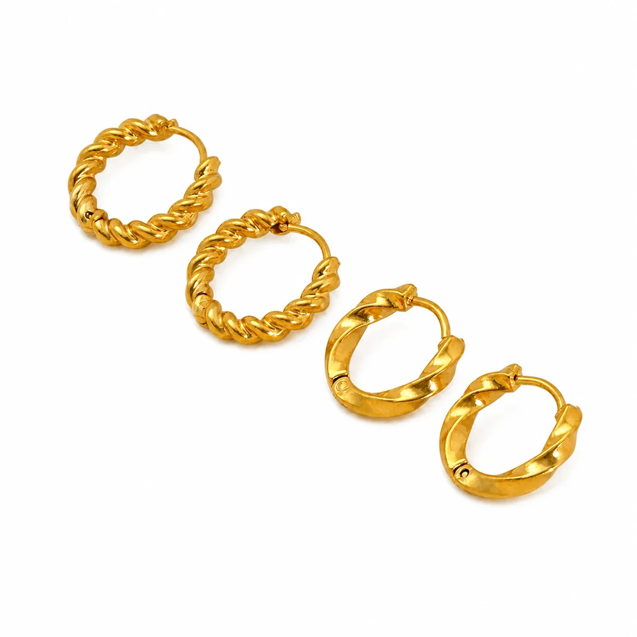 Sculptural Gold-Plated Stainless Steel Twisted Hinged Hoop Earrings