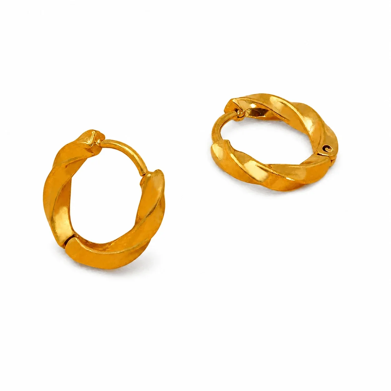 Sculptural Gold-Plated Stainless Steel Twisted Hinged Hoop Earrings