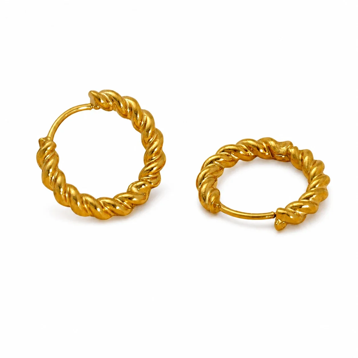 Sculptural Gold-Plated Stainless Steel Twisted Hinged Hoop Earrings