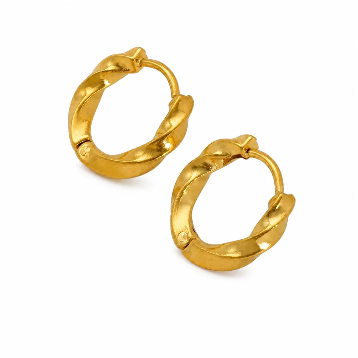 Sculptural Gold-Plated Stainless Steel Twisted Hinged Hoop Earrings