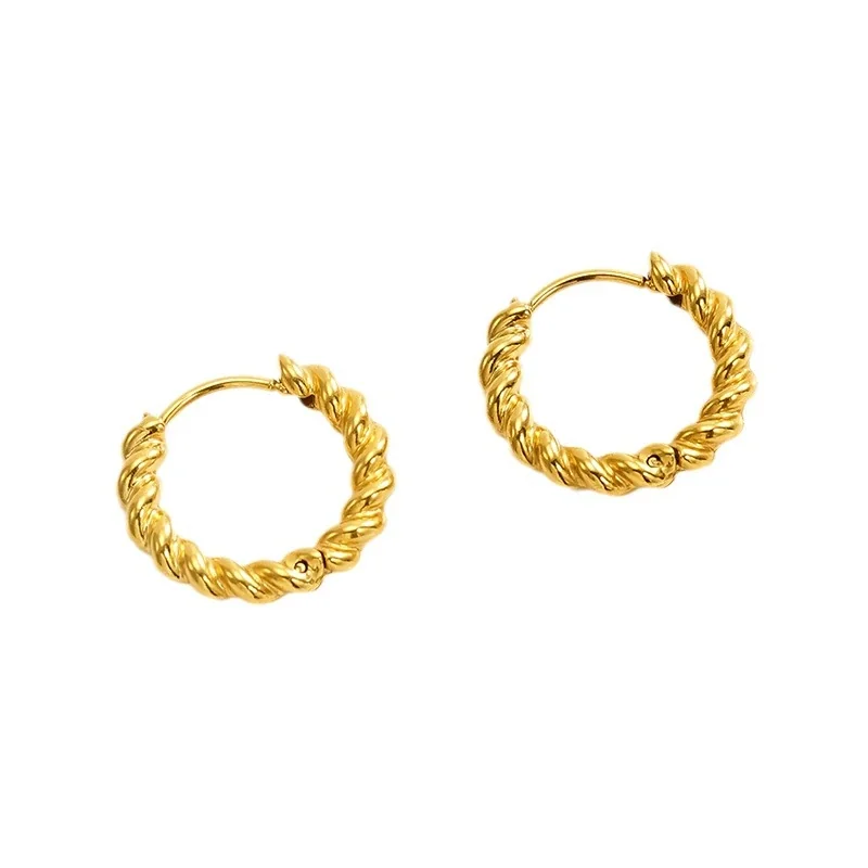 Sculptural Gold-Plated Stainless Steel Twisted Hinged Hoop Earrings