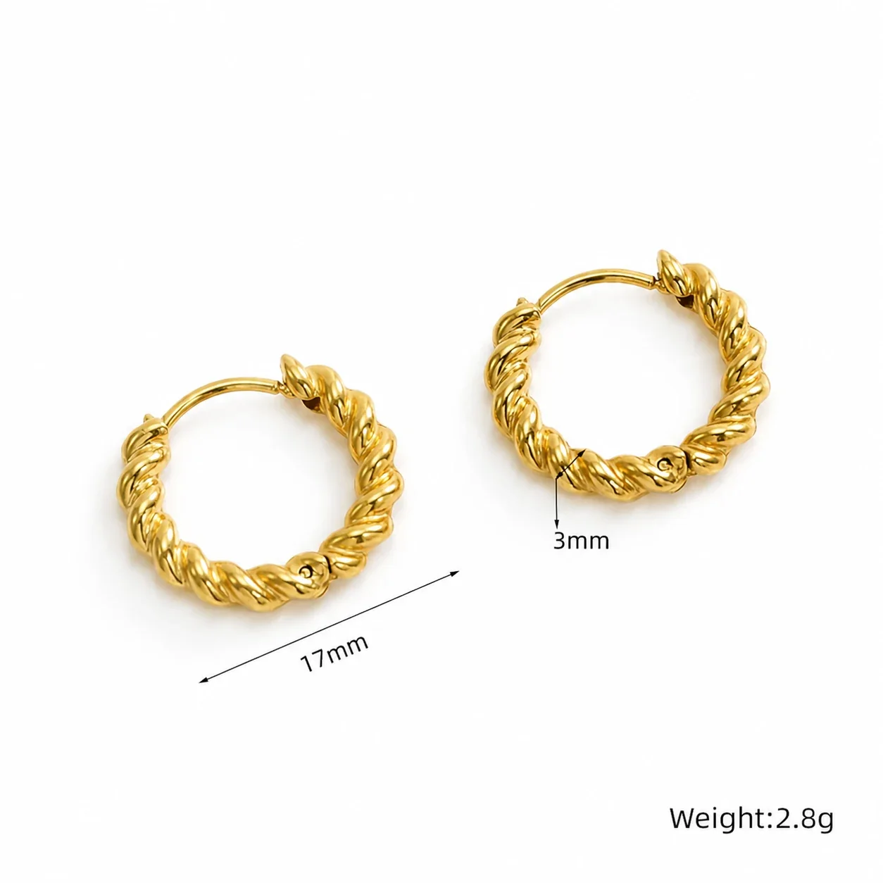 Sculptural Gold-Plated Stainless Steel Twisted Hinged Hoop Earrings - Gold Rope Twist