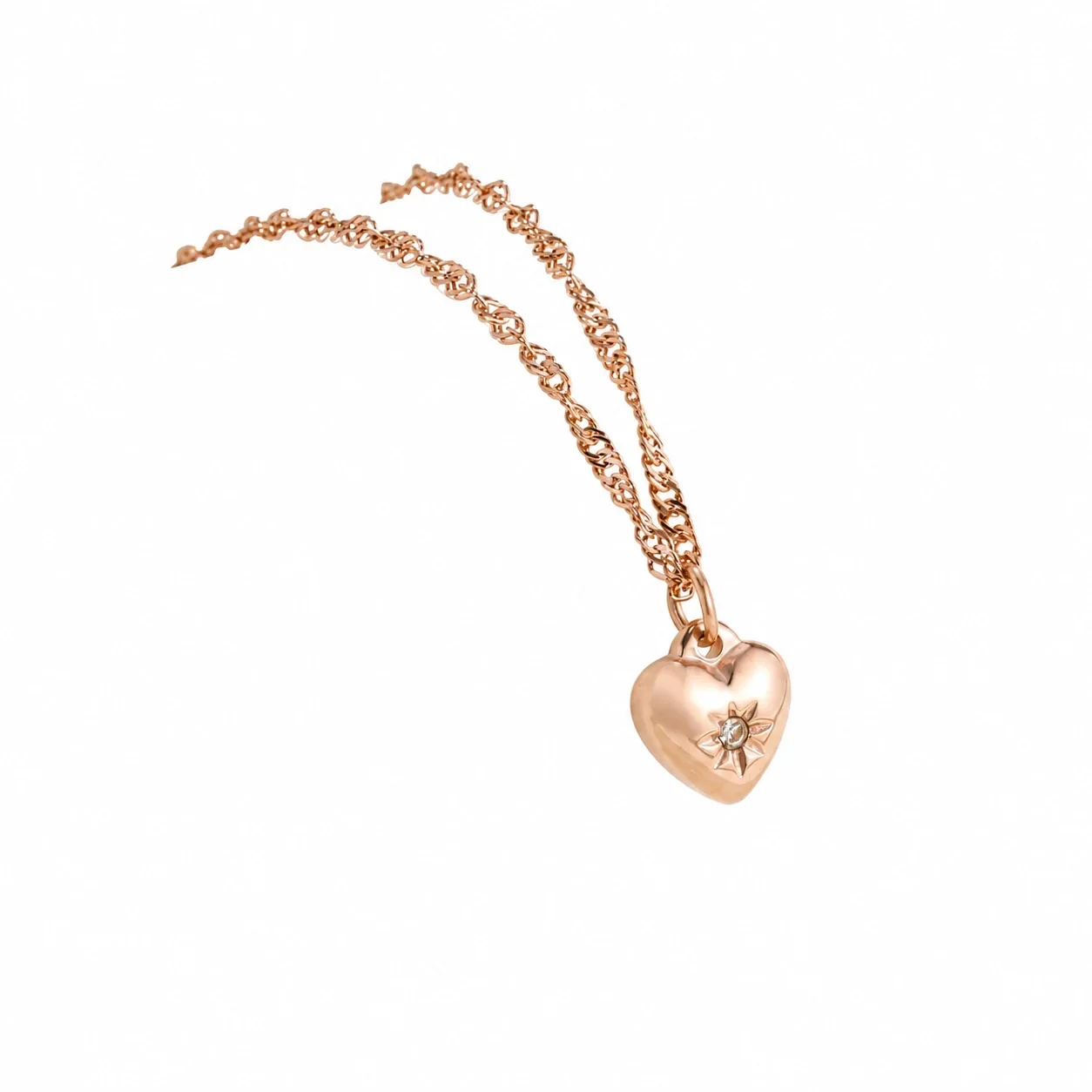 Heart Pendant Necklace with Starburst Crystal, Stainless Steel