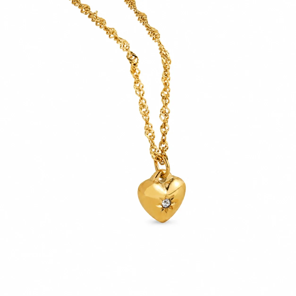 Heart Pendant Necklace with Starburst Crystal, Stainless Steel