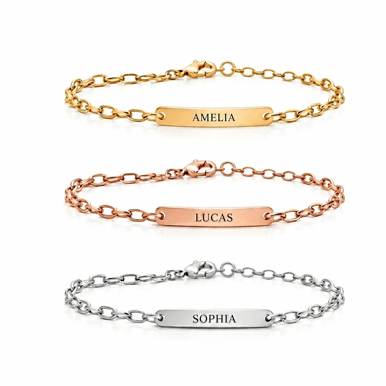 Personalized Stainless Steel PVD Bar Plate Paperclip Bracelet