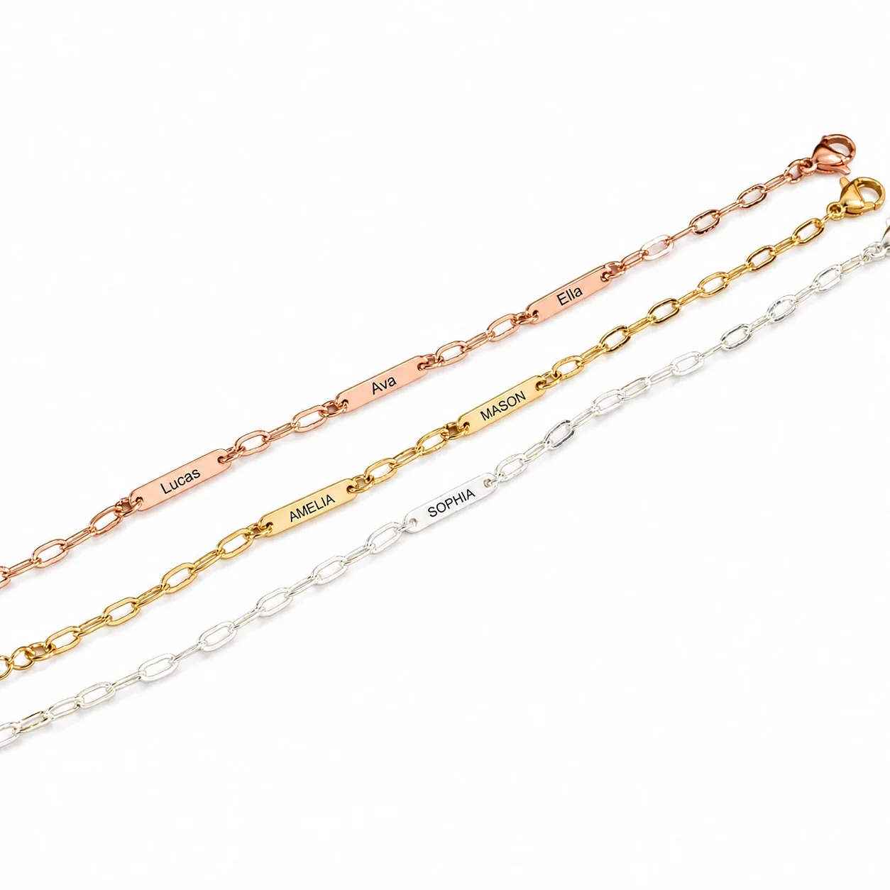 Personalized Stainless Steel PVD Bar Plate Paperclip Bracelet