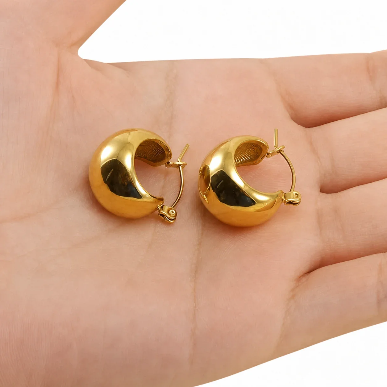 Sculptural Gold PVD Dome Hoop Earrings