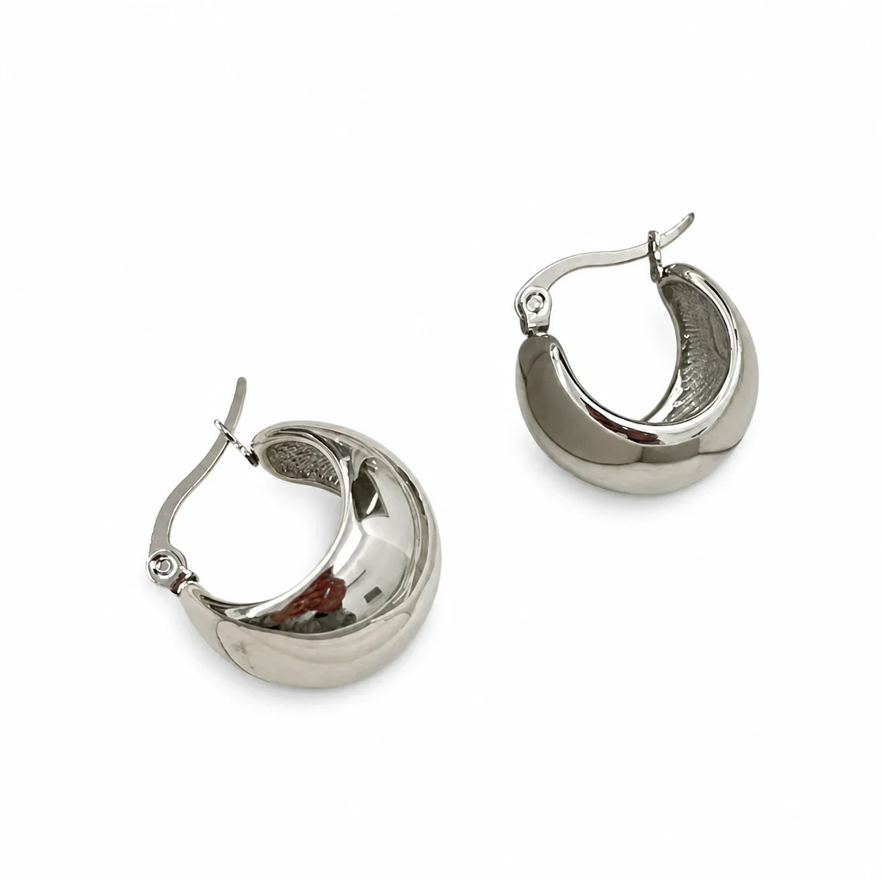 Sculptural Gold PVD Dome Hoop Earrings - Silver