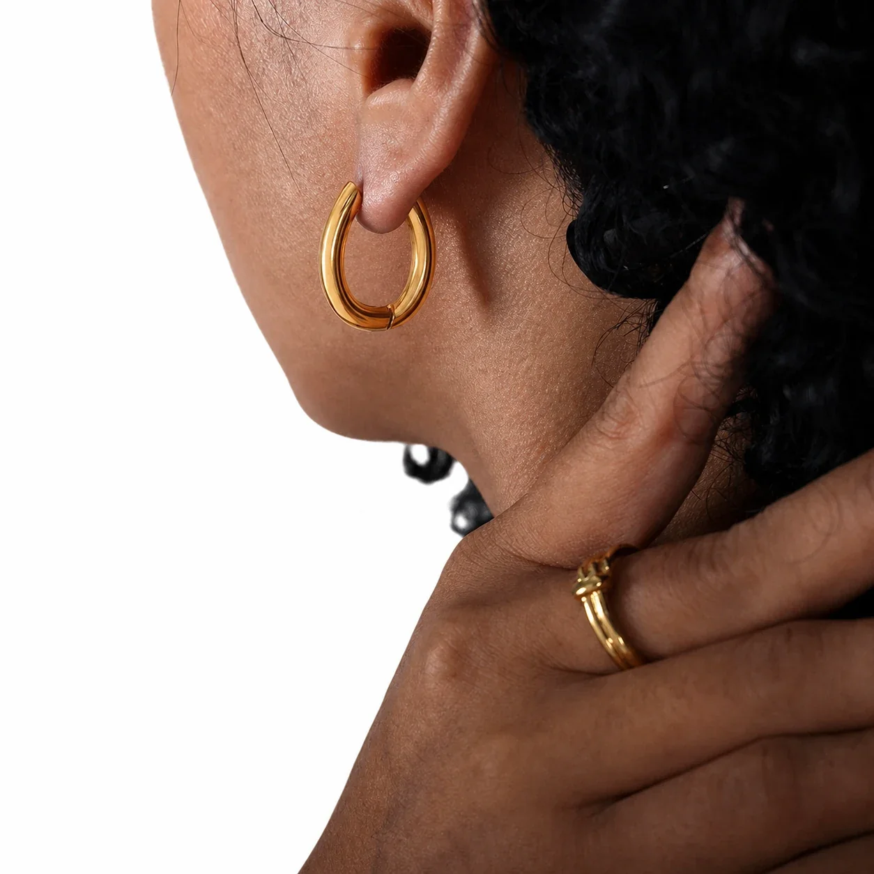 Sculpted Stainless Steel Oval Hoop Earrings