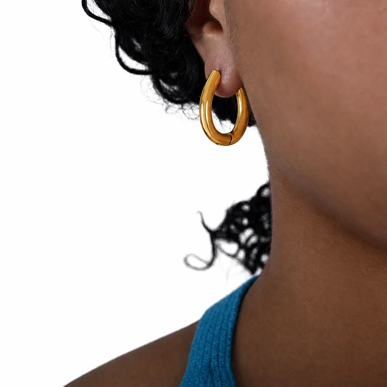 Sculpted Stainless Steel Oval Hoop Earrings