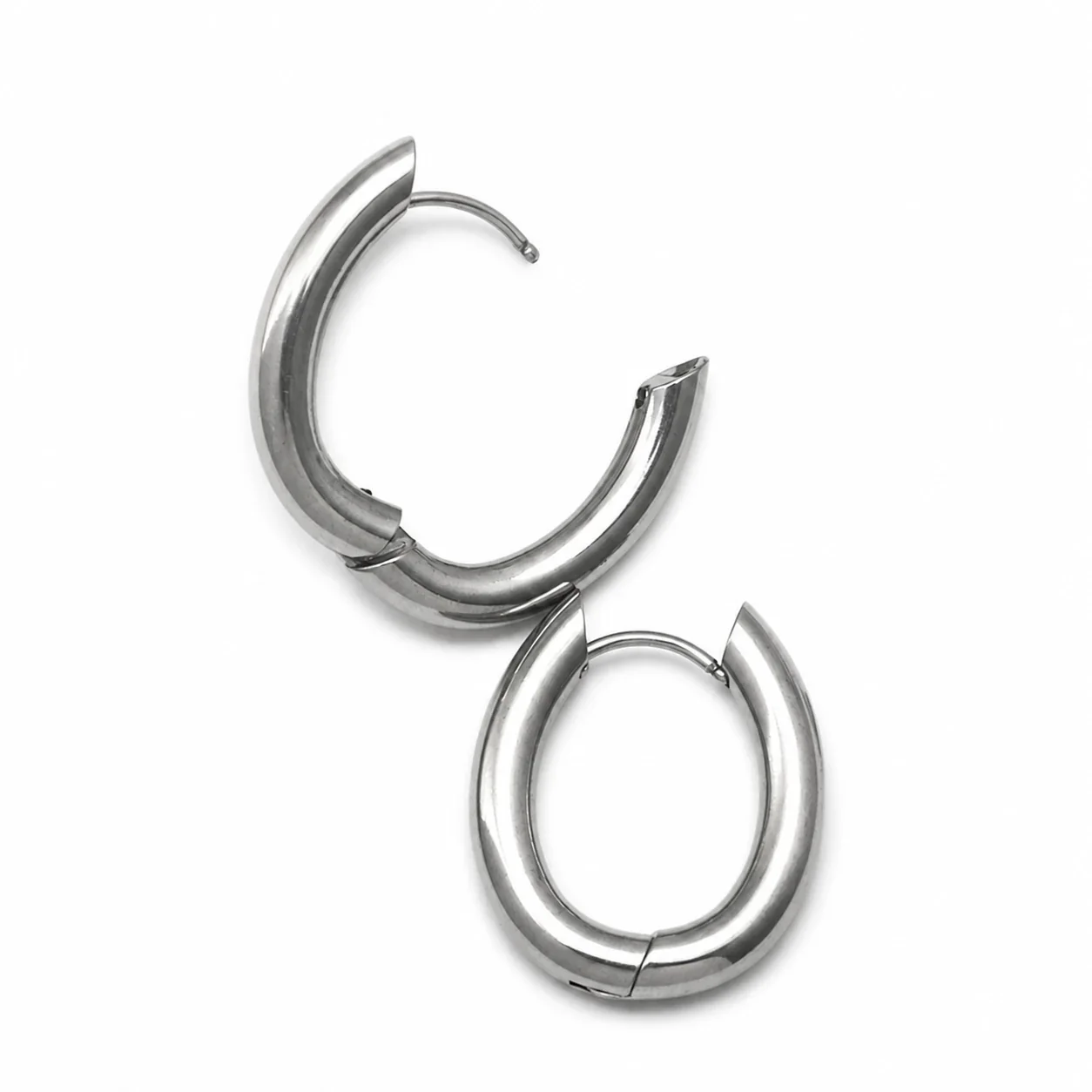 Sculpted Stainless Steel Oval Hoop Earrings