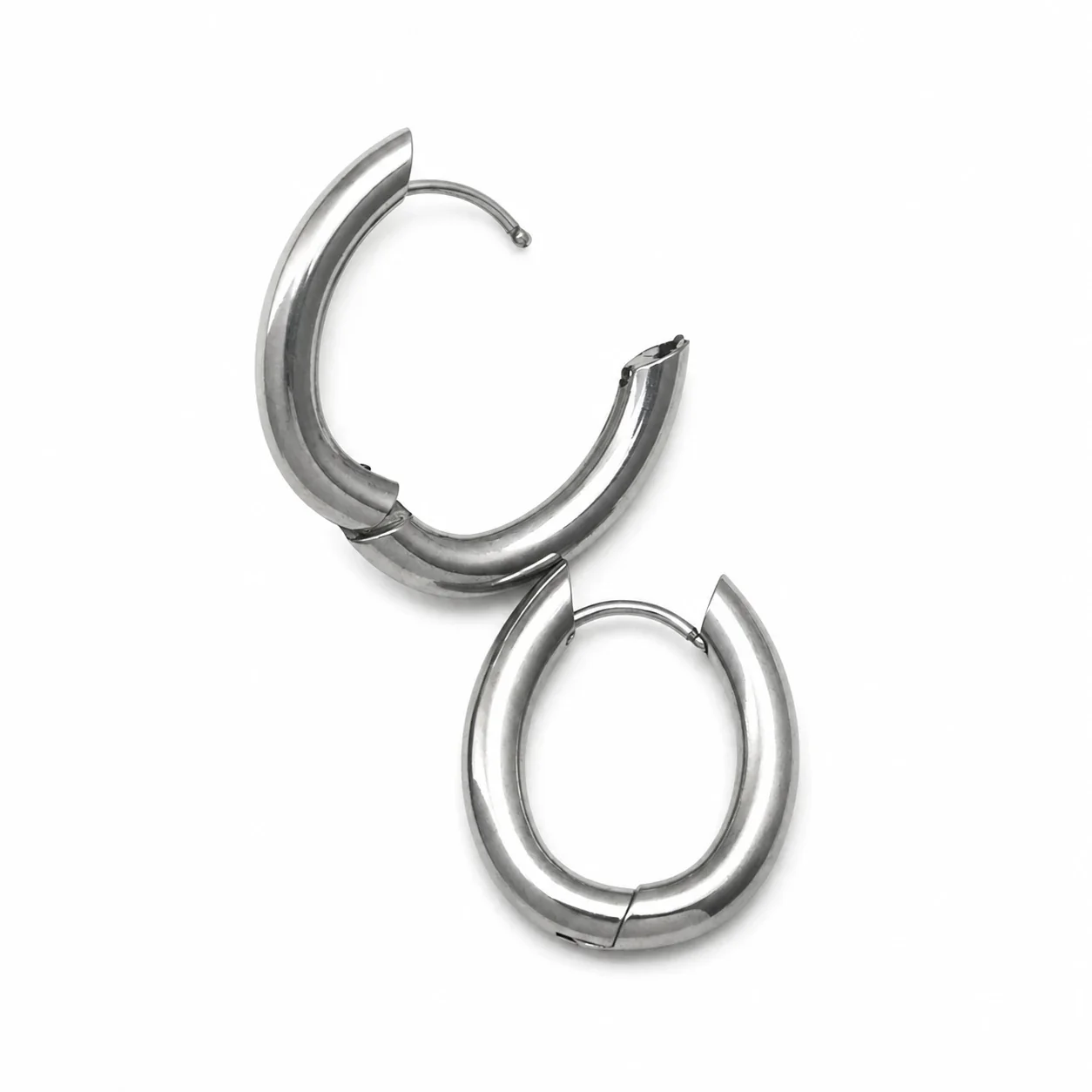 Sculpted Stainless Steel Oval Hoop Earrings - Silver