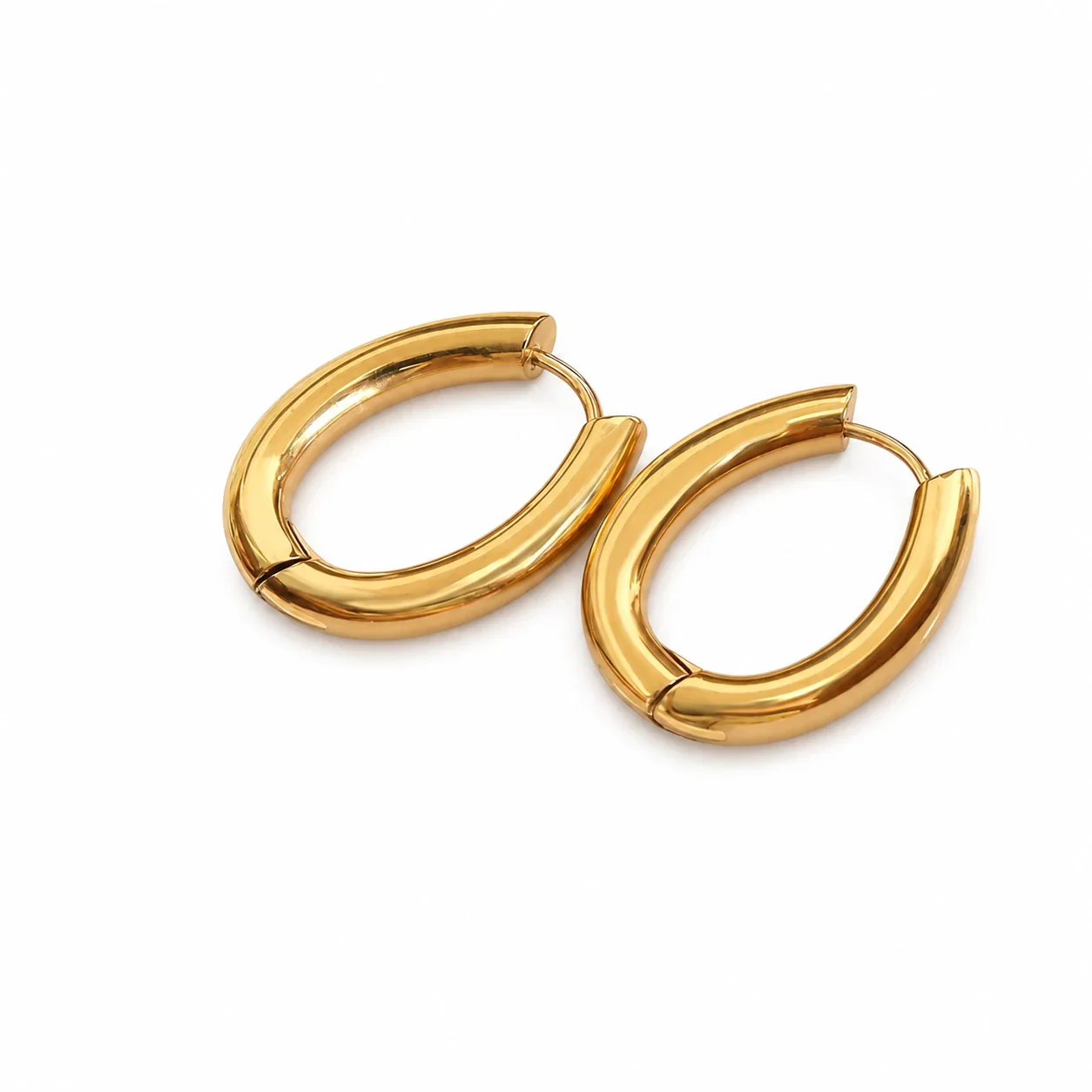 Sculpted Stainless Steel Oval Hoop Earrings - Gold