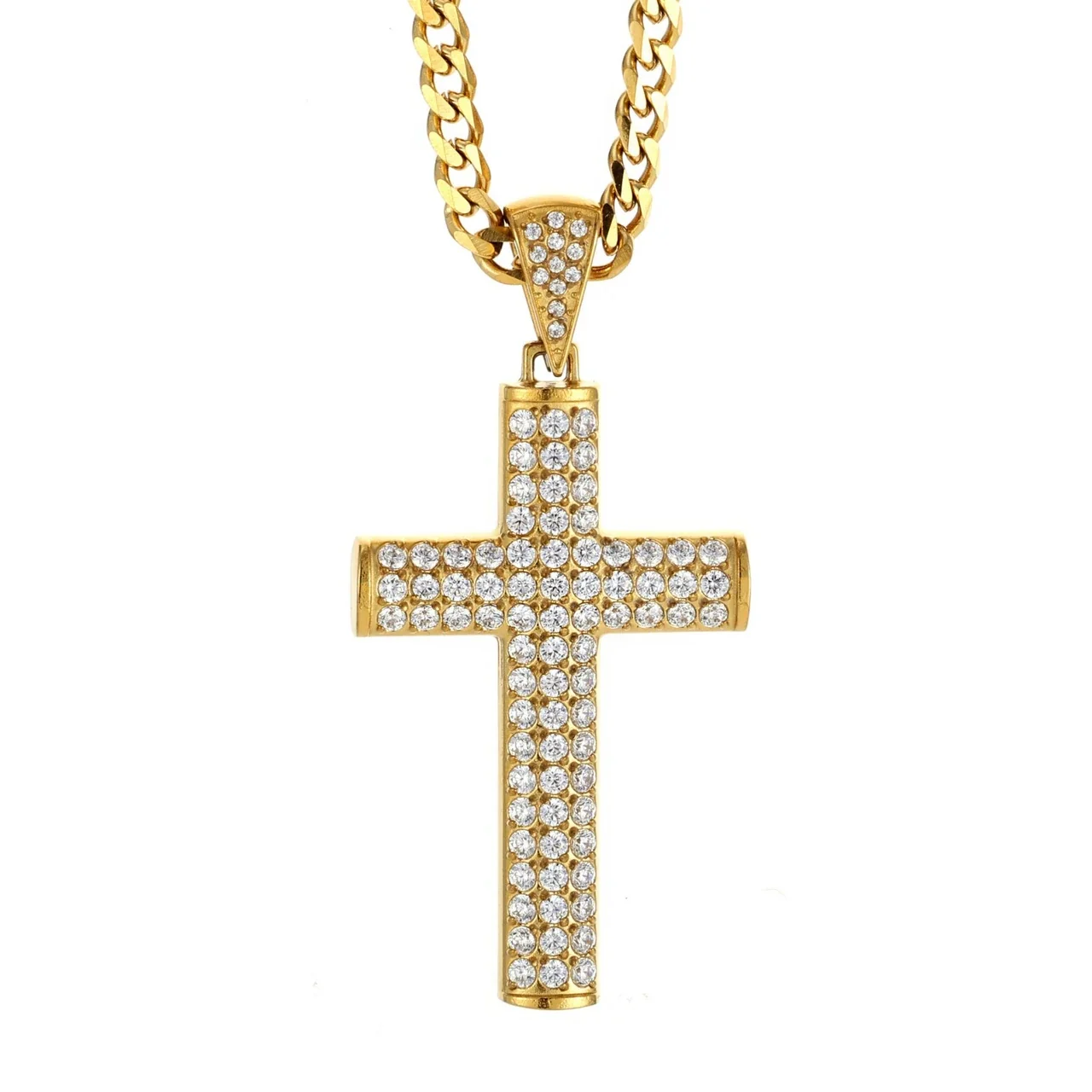 Iced 316 Stainless Steel Cross Pendant Necklace