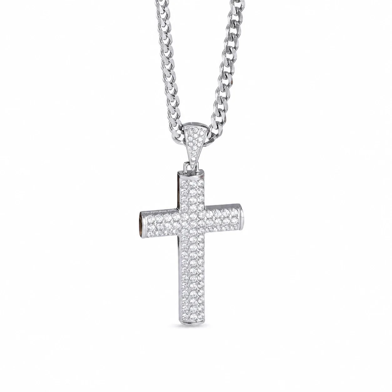Iced 316 Stainless Steel Cross Pendant Necklace
