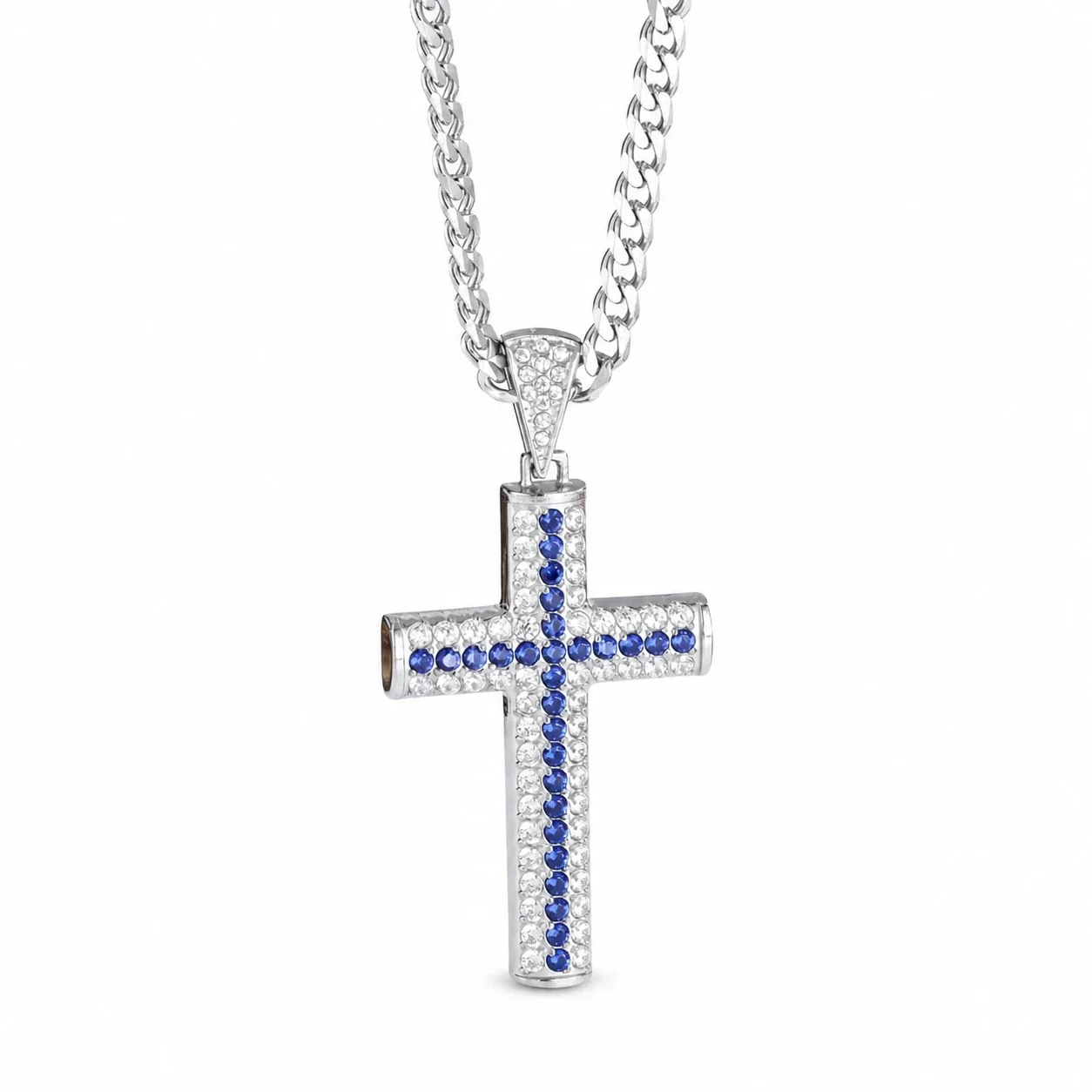 Iced 316 Stainless Steel Cross Pendant Necklace