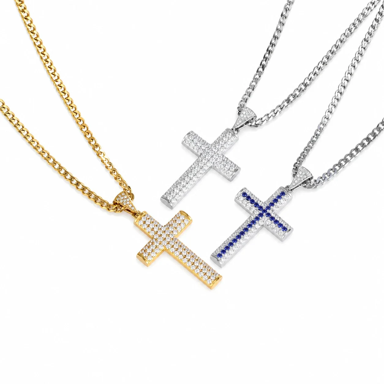 Iced 316 Stainless Steel Cross Pendant Necklace