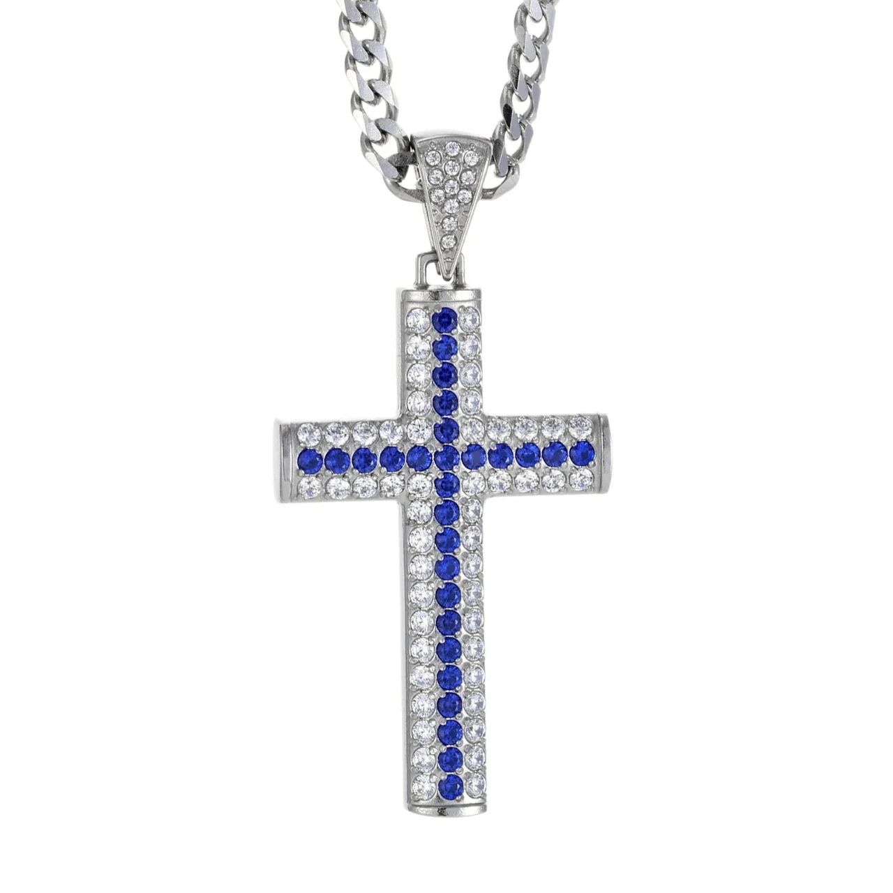 Iced 316 Stainless Steel Cross Pendant Necklace