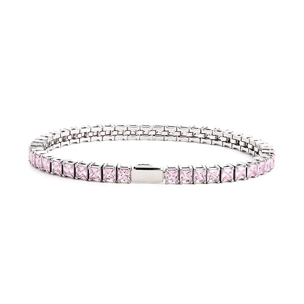 Radiant 316 Stainless Square CZ Tennis Bracelet - mm Silver Pink CZ