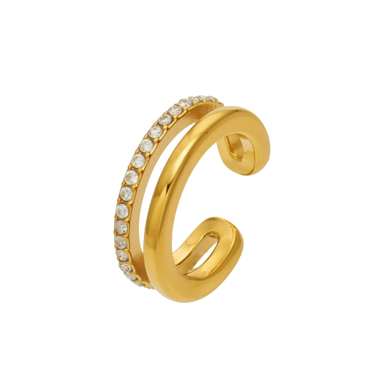 Double-Curve 316L Stainless Steel Pavé CZ Ear PVD Cuff