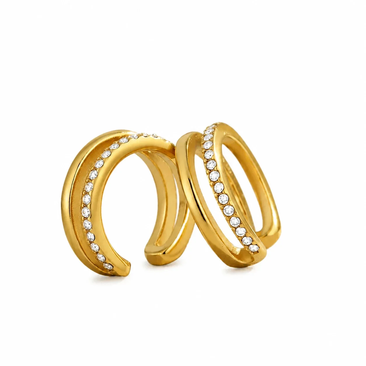 Double-Curve 316L Stainless Steel Pavé CZ Ear Cuff
