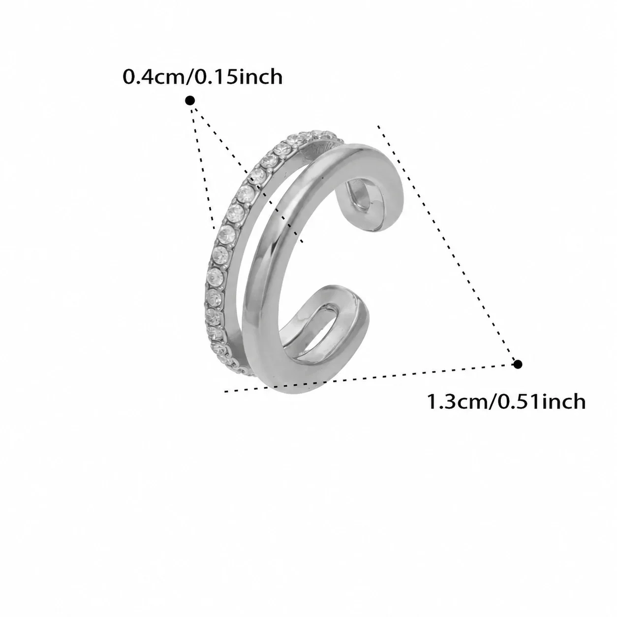 Double-Curve 316L Stainless Steel Pavé CZ Ear Cuff - Gold CZ Ear