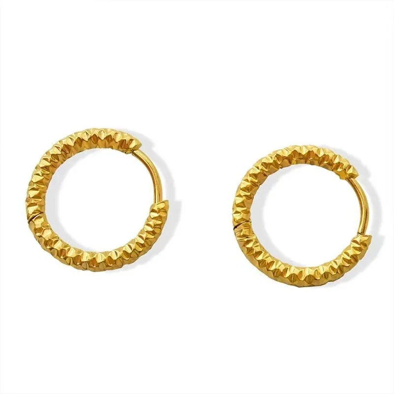 Textured Gold-Plated Stainless Steel Huggie Hoop Earrings