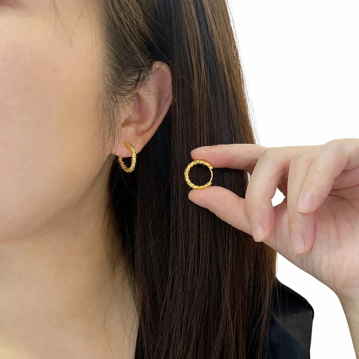 Textured Gold-Plated Stainless Steel Huggie Hoop Earrings
