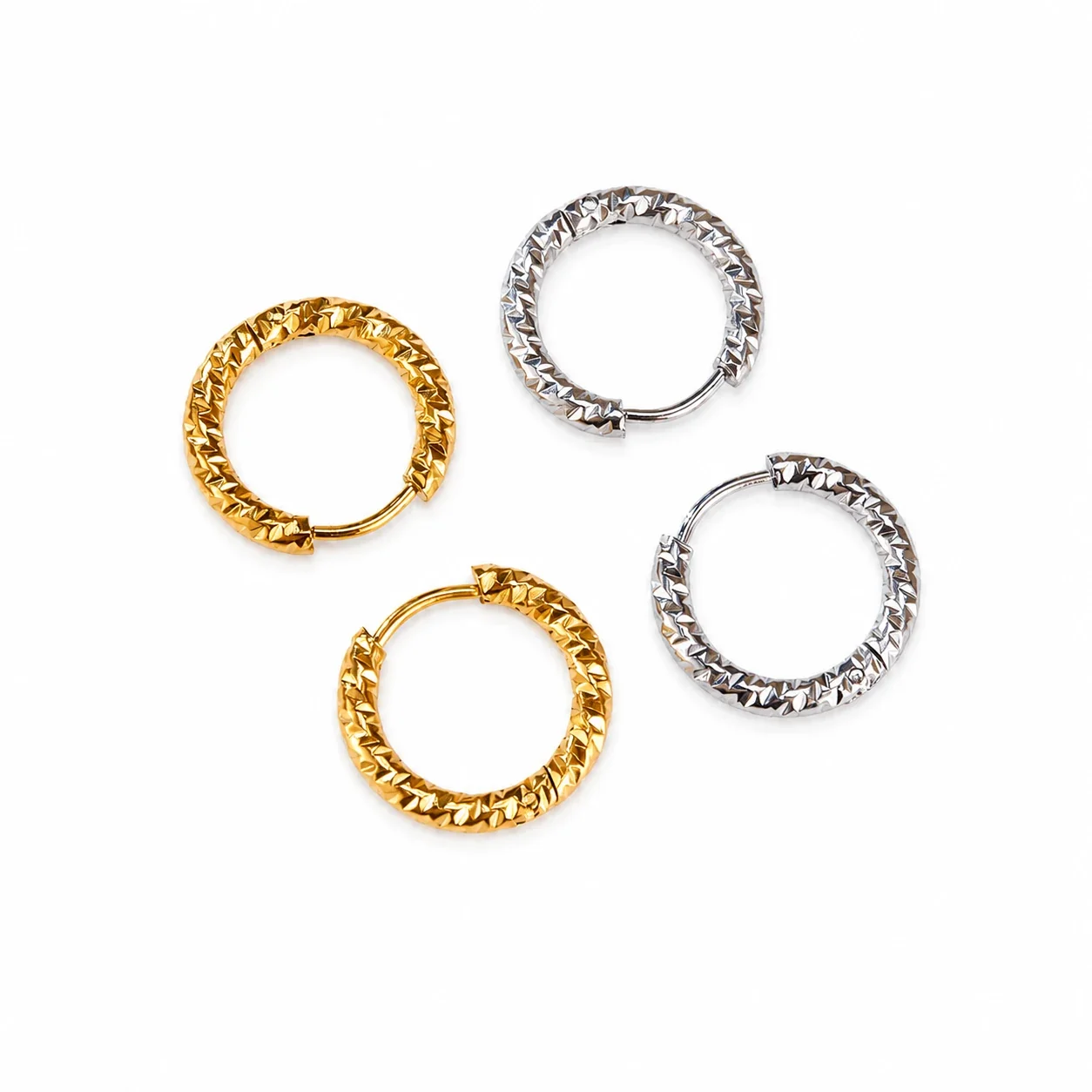 Textured Gold-Plated Stainless Steel Huggie Hoop Earrings