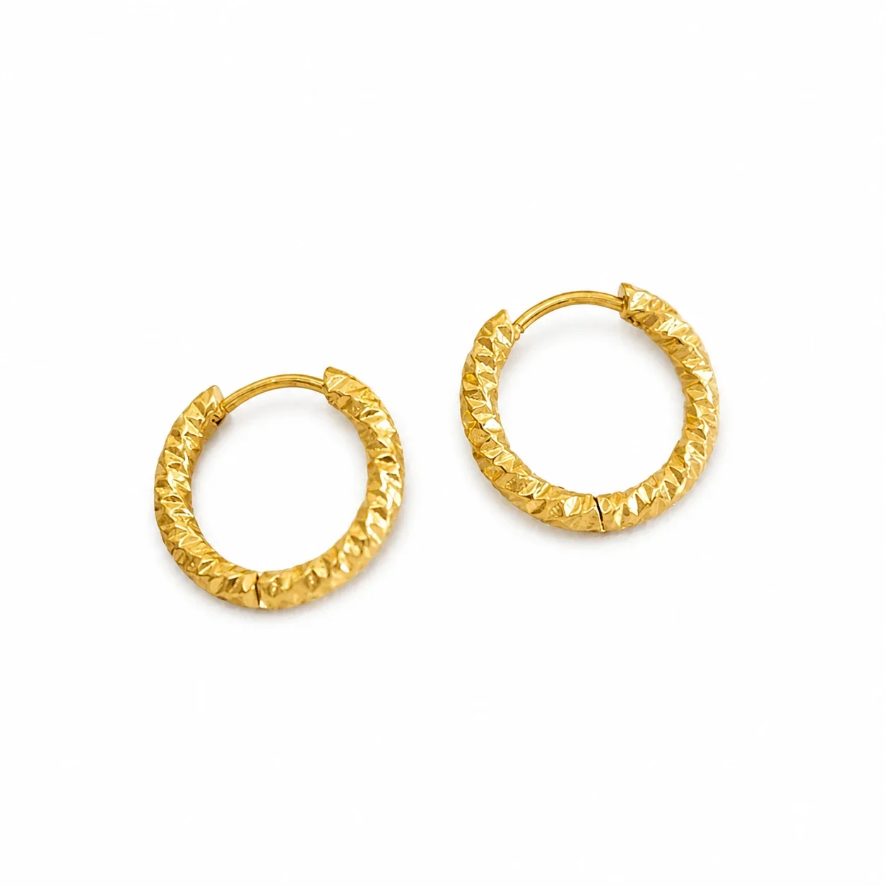 Textured Gold-Plated Stainless Steel Huggie Hoop Earrings