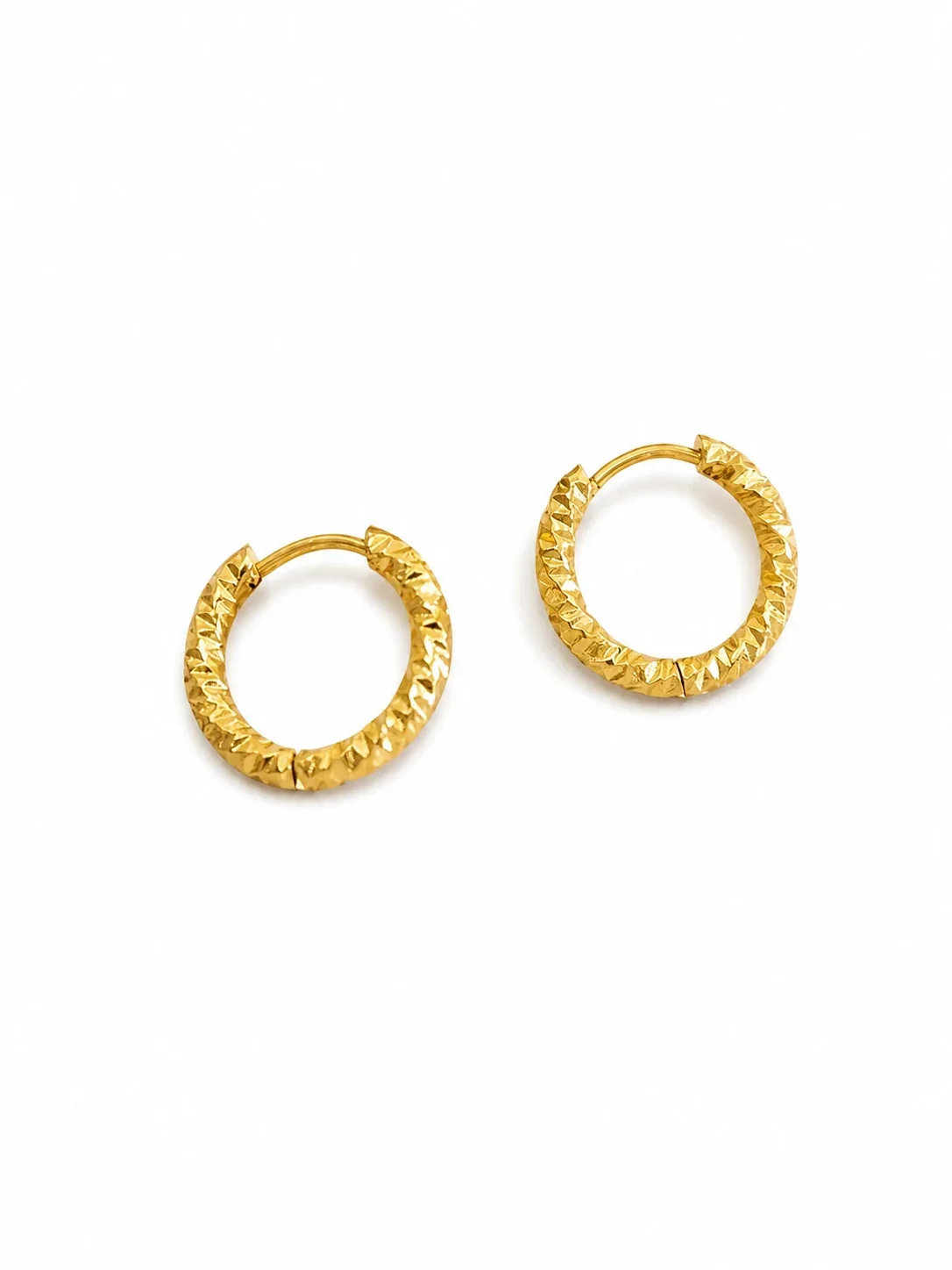 Textured Gold-Plated Stainless Steel Huggie Hoop Earrings - Gold
