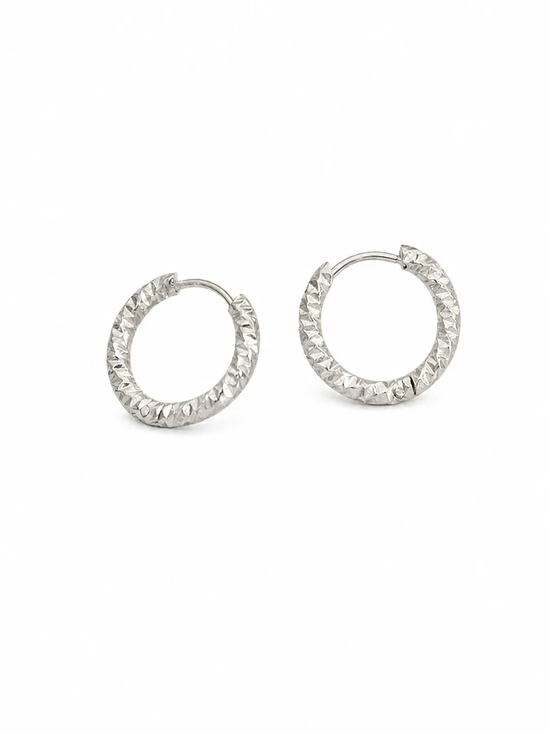 Textured Gold-Plated Stainless Steel Huggie Hoop Earrings - Silver