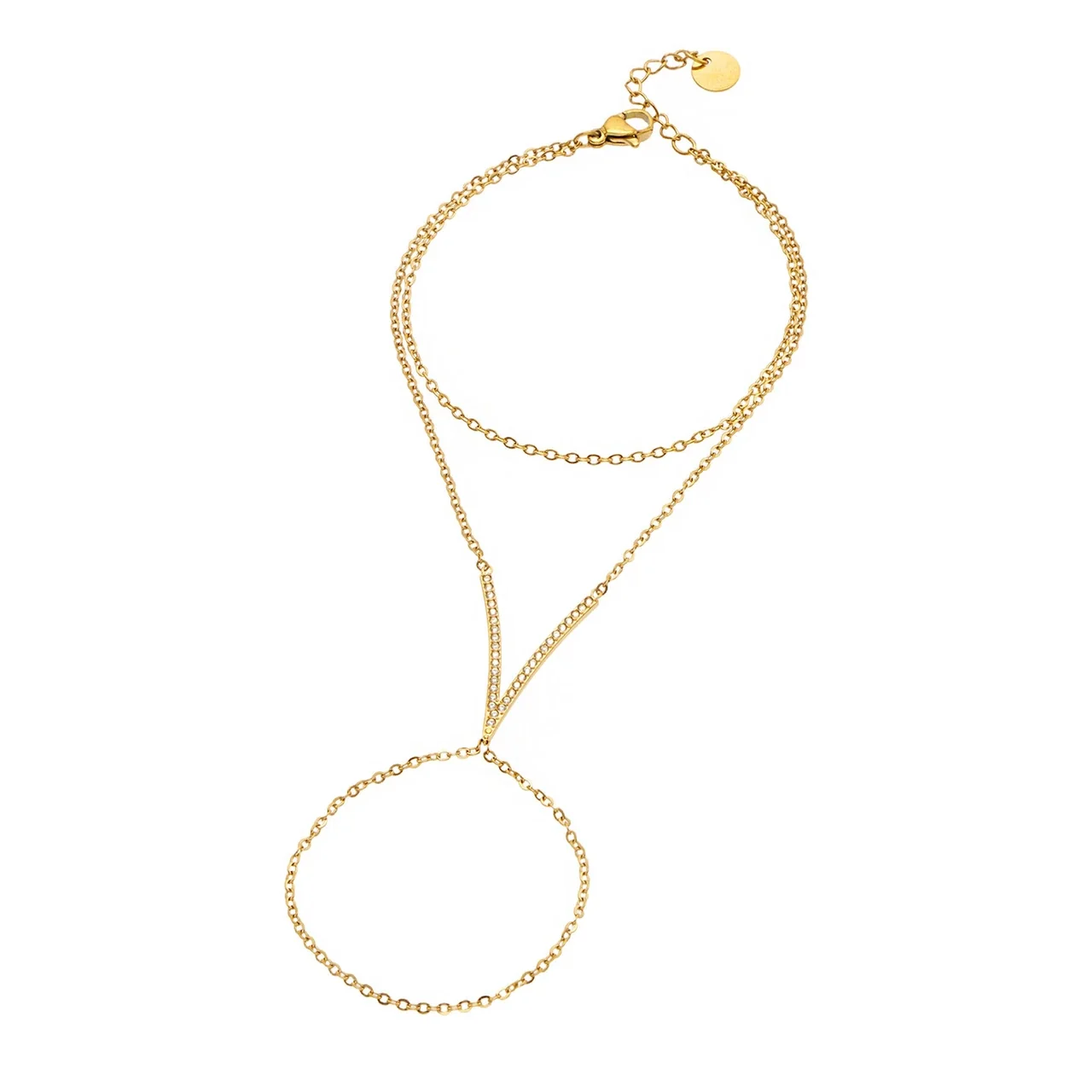 Sleek Gold-Plated 316L Double Chain CZ Hand Bracelet