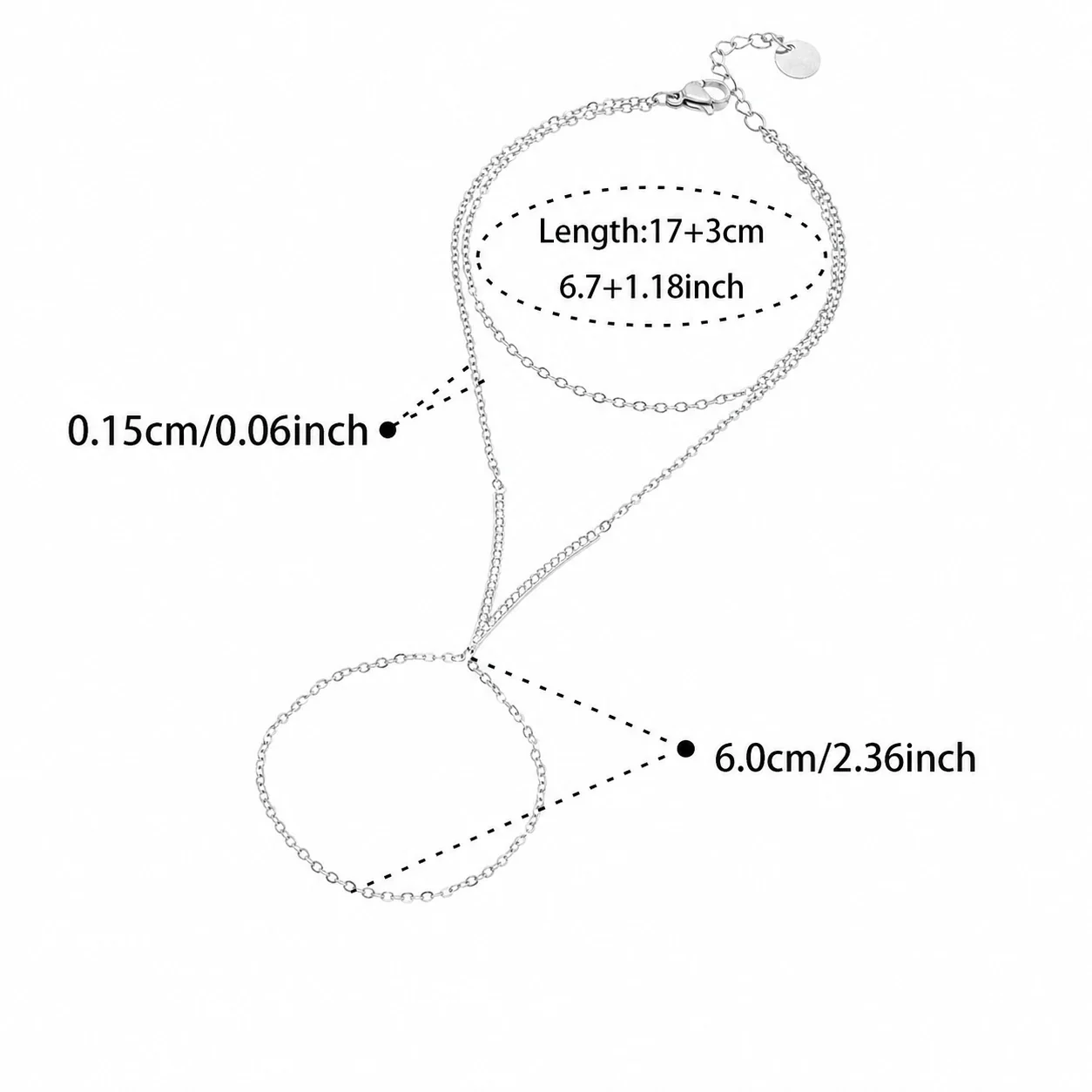 Sleek Gold-Plated 316L Double Chain CZ Hand Bracelet - Silver Hand 17+3 cm