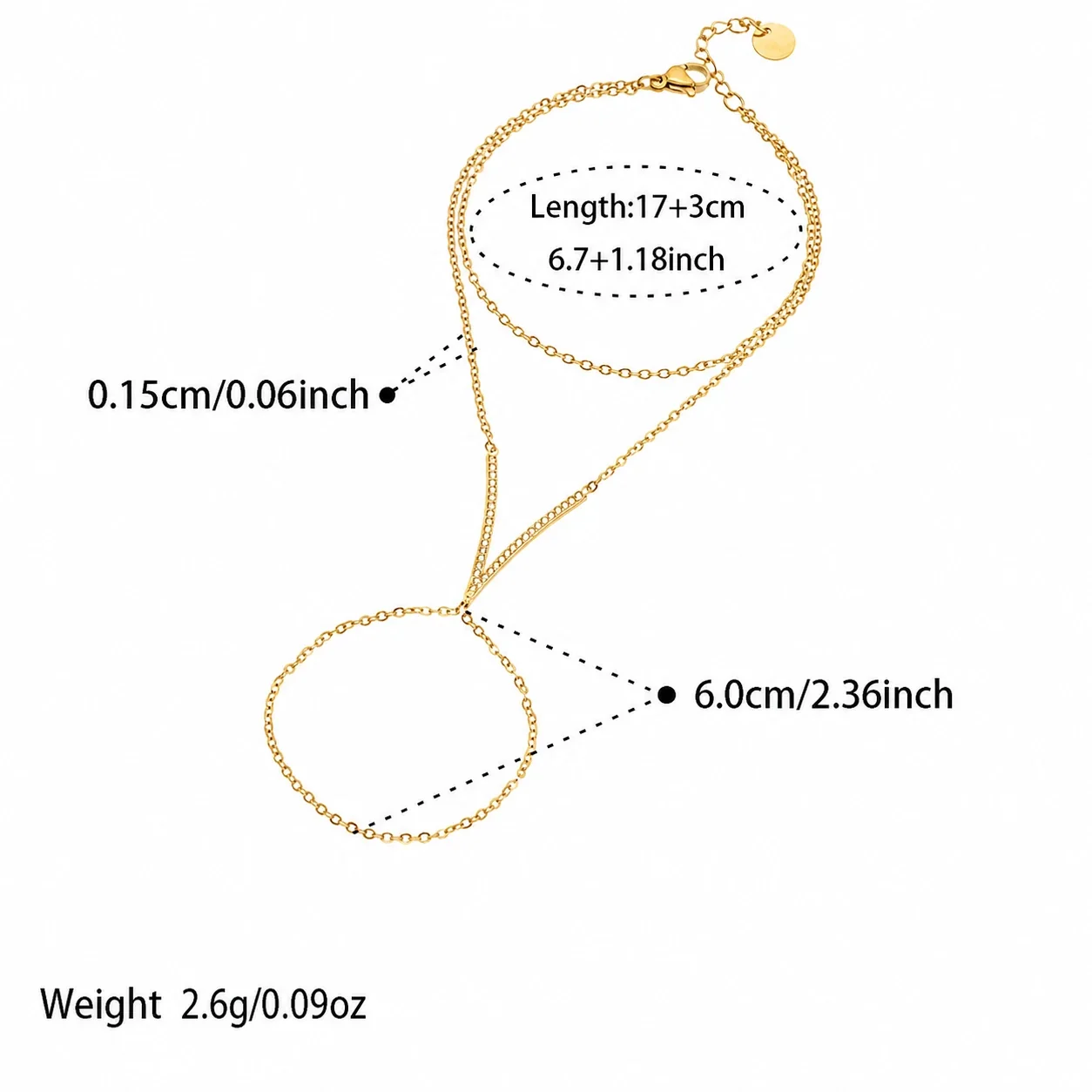 Sleek Gold-Plated 316L Double Chain CZ Hand Bracelet - Gold Hand 17+3 cm