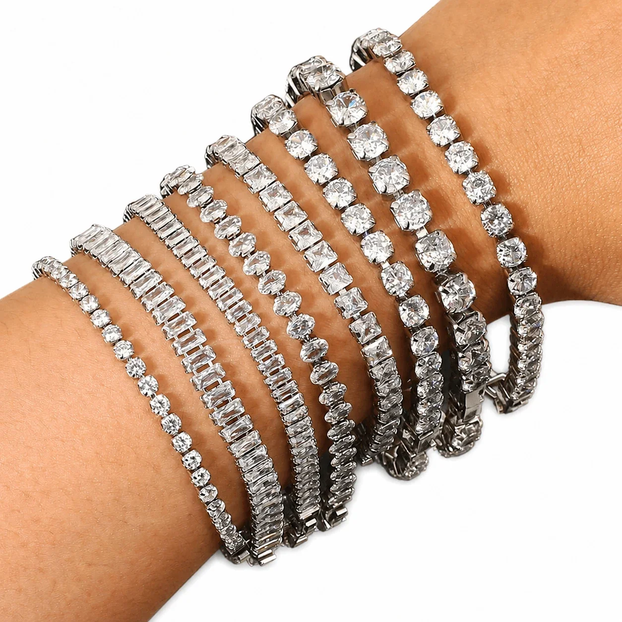 Radiant Stainless Steel Round Prong-Set CZ Tennis Bracelet