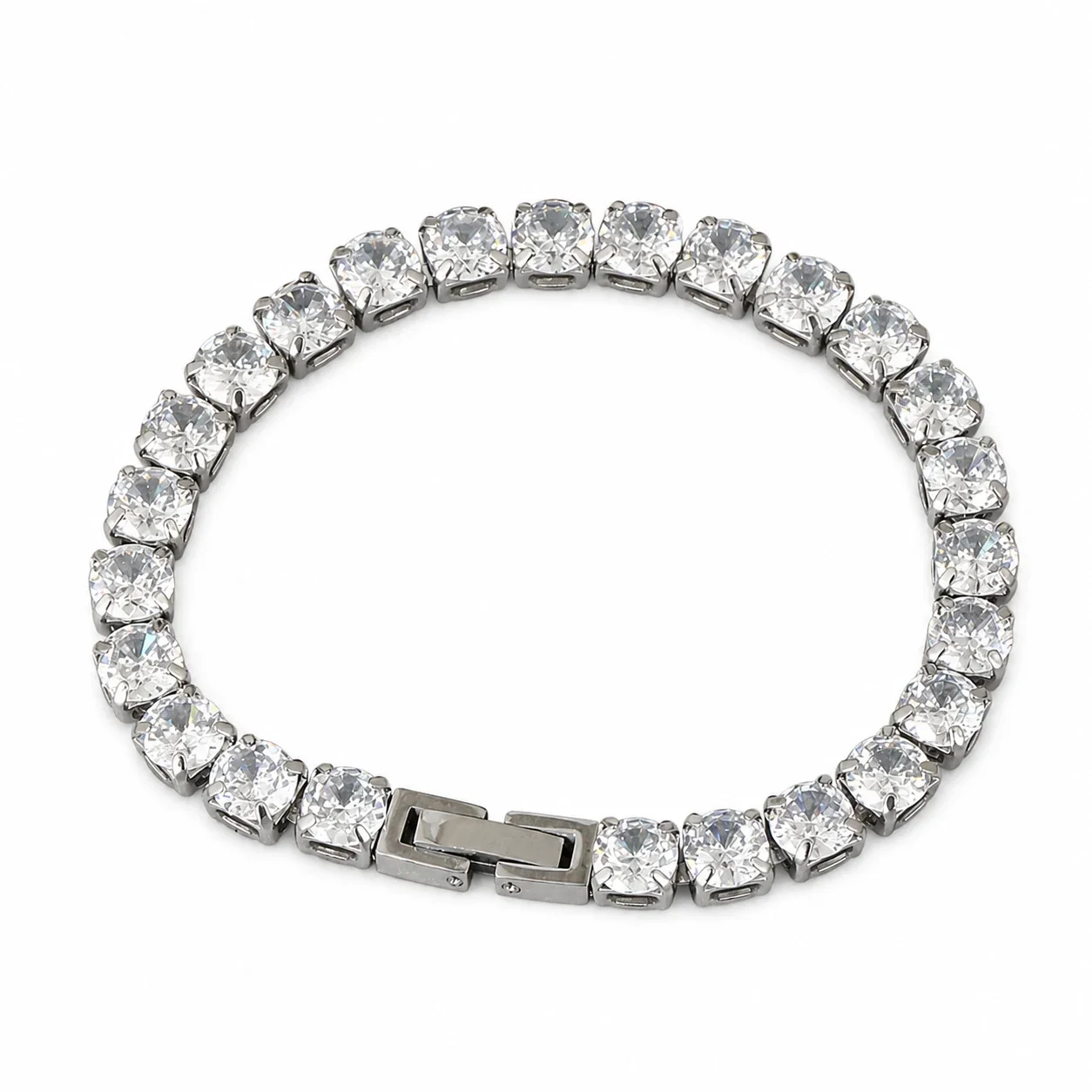 Radiant Stainless Steel Round Prong-Set CZ Tennis Bracelet