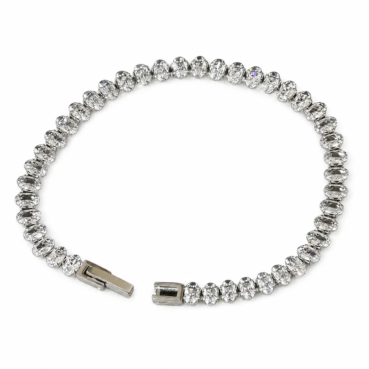 Radiant Stainless Steel Round Prong-Set CZ Tennis Bracelet - Silver Oval 5 mm 17 cm