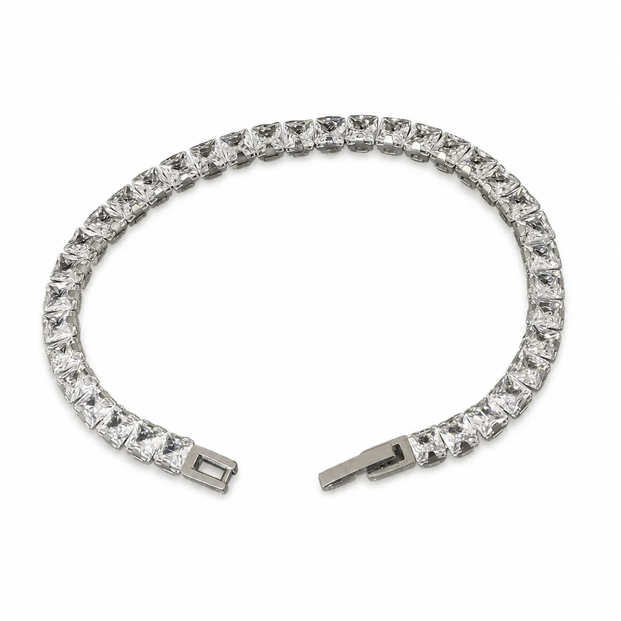 Radiant Stainless Steel Round Prong-Set CZ Tennis Bracelet - Silver Square 4 mm 17 cm