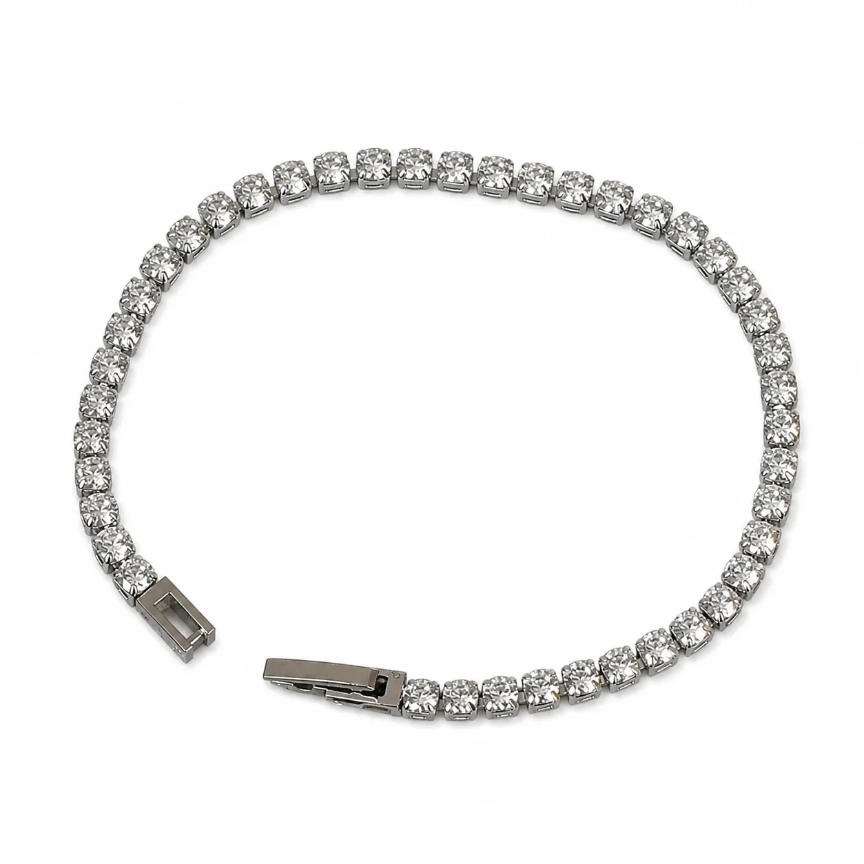Radiant Stainless Steel Round Prong-Set CZ Tennis Bracelet - Silver Round 3 mm 17 cm