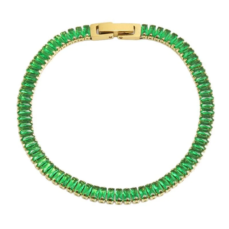 Refined 18K Gold-Plated Baguette Crystal Tennis Bracelet