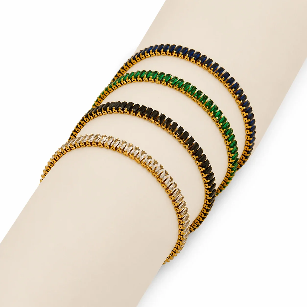 Refined 18K Gold-Plated Baguette Crystal Tennis Bracelet