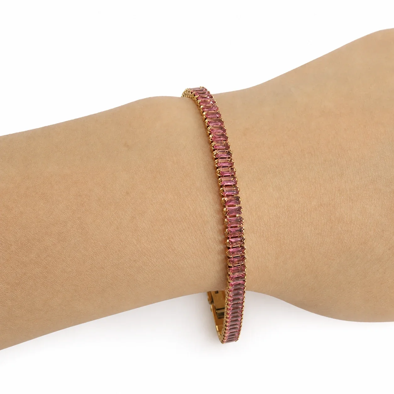 Refined 18K Gold-Plated Baguette Crystal Tennis Bracelet